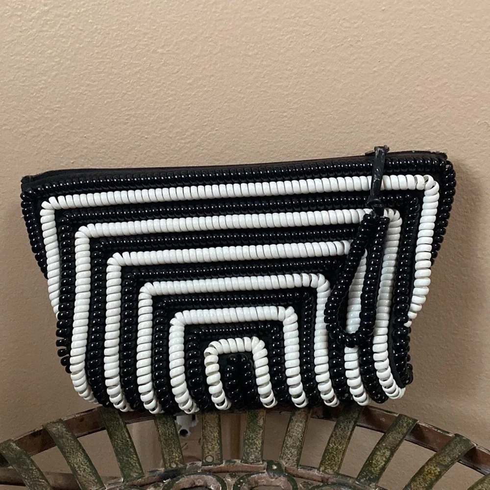 VTG 40’s Black White Stripes Telephone Cord Wire Clutch Bag Purse